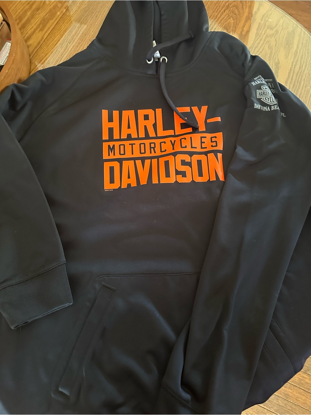 Harley-Davidson Black Hoodie with Orange Logo Block Text